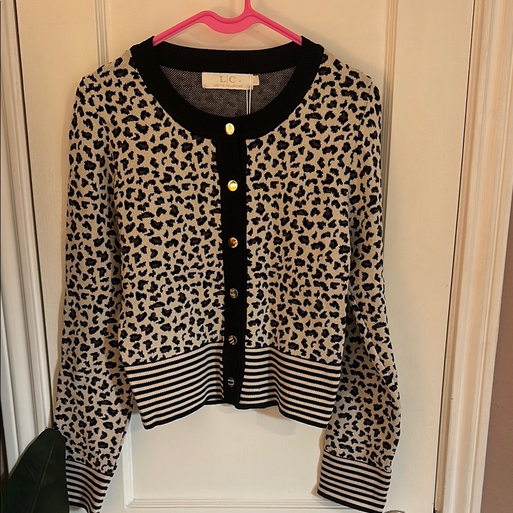 Cream and Black Animal Print Cropped Cardigan